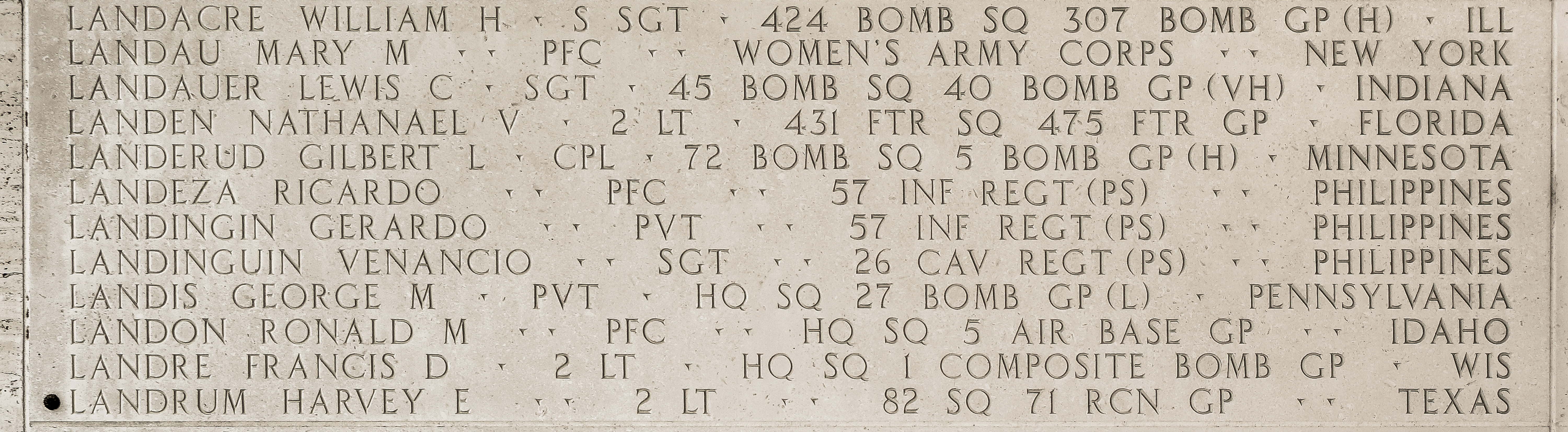 Harvey E. Landrum, Second Lieutenant